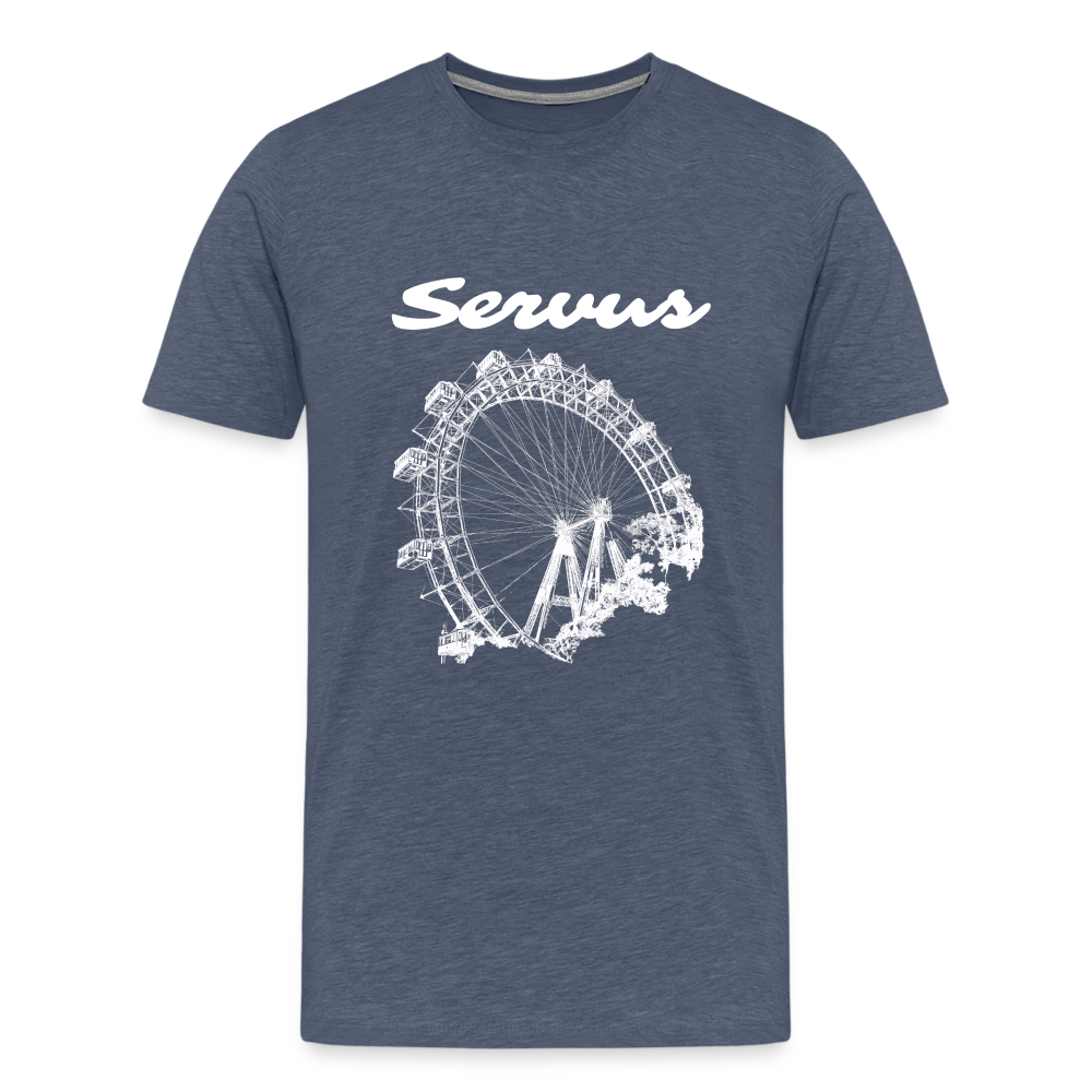 Servus (dt. Hallo) und Wiener Riesenrad in weiß, Männer Premium T-Shirt - Blau meliert