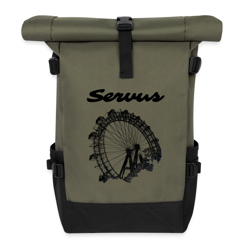 Servus (dt. Hallo) & Wiener Riesenrad in schwarz, Rucksack - Olive/Schwarz