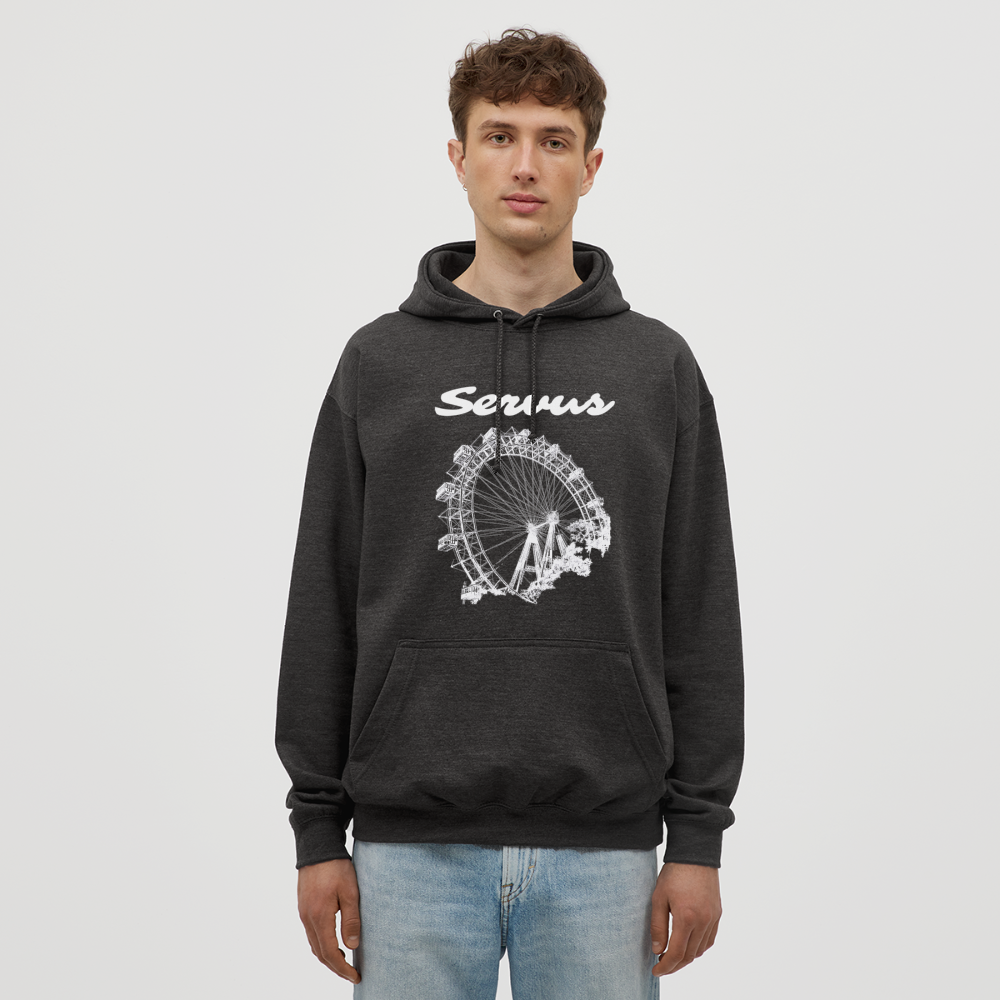 Servus (dt. Hallo) und Wiener Riesenrad in weiß, Hoodie - Anthrazit