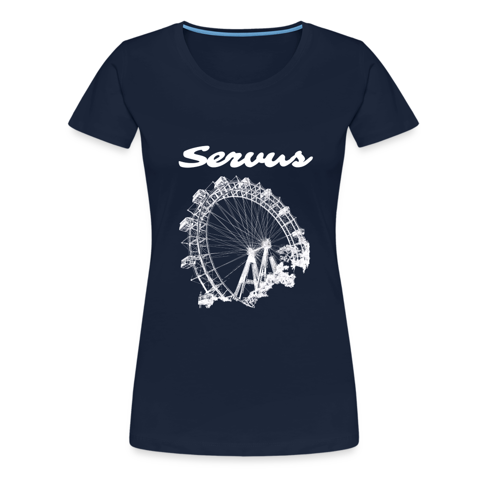 Servus (dt. Hallo) und Wiener Riesenrad in weiß, Frauen Premium T-Shirt - Navy