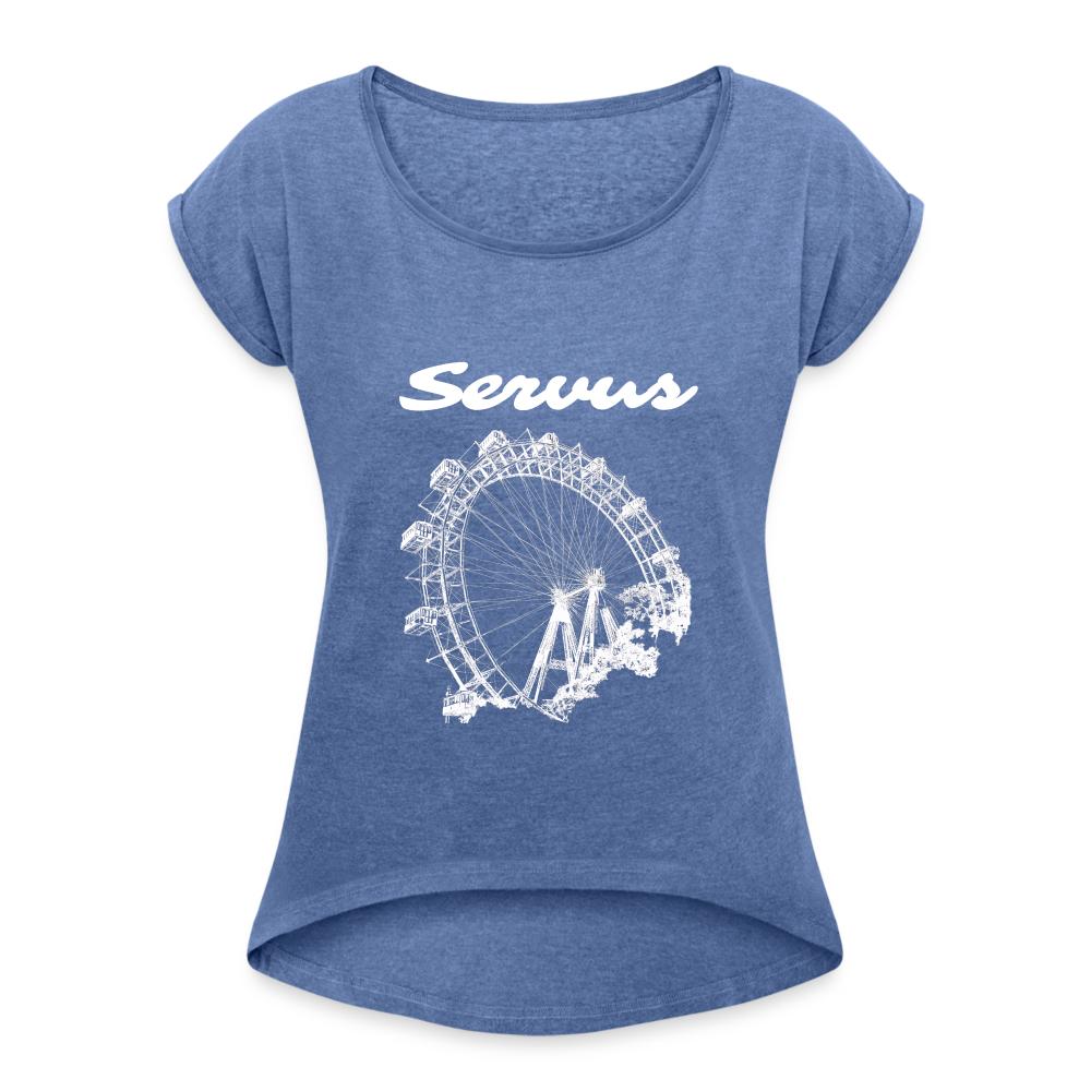 Servus (dt. Hallo) und Wiener Riesenrad in weiß, Lockeres Frauen T-Shirt - Denim meliert