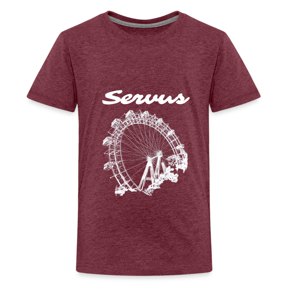 Servus (dt. Hallo) und Wiener Riesenrad in weiß, Teenager (10 - 12 Jahre) Premium T-Shirt - Bordeauxrot meliert