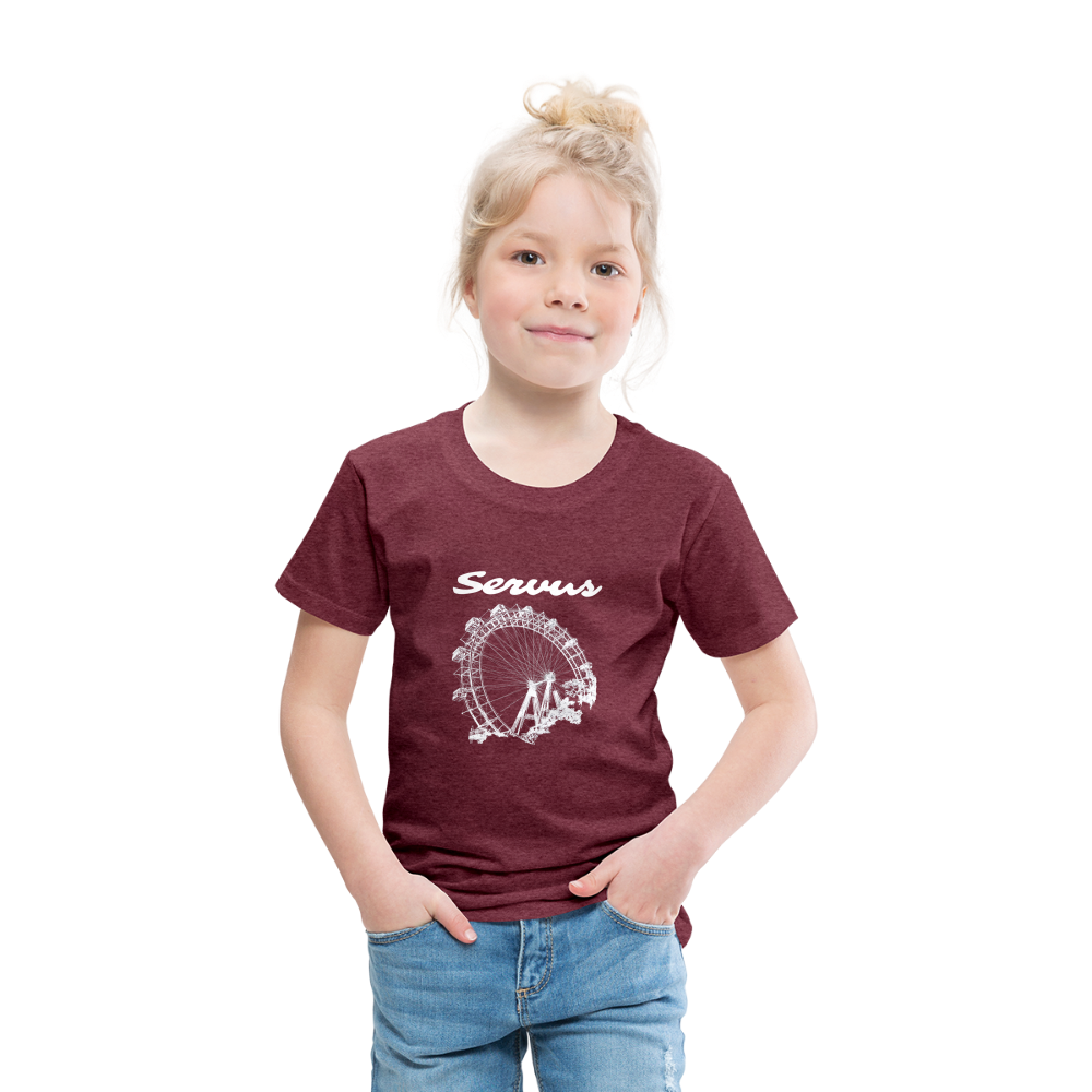Servus (dt. Hallo) und Wiener Riesenrad in weiß, Kinder (2 - 8 Jahre) Premium T-Shirt - Bordeauxrot meliert