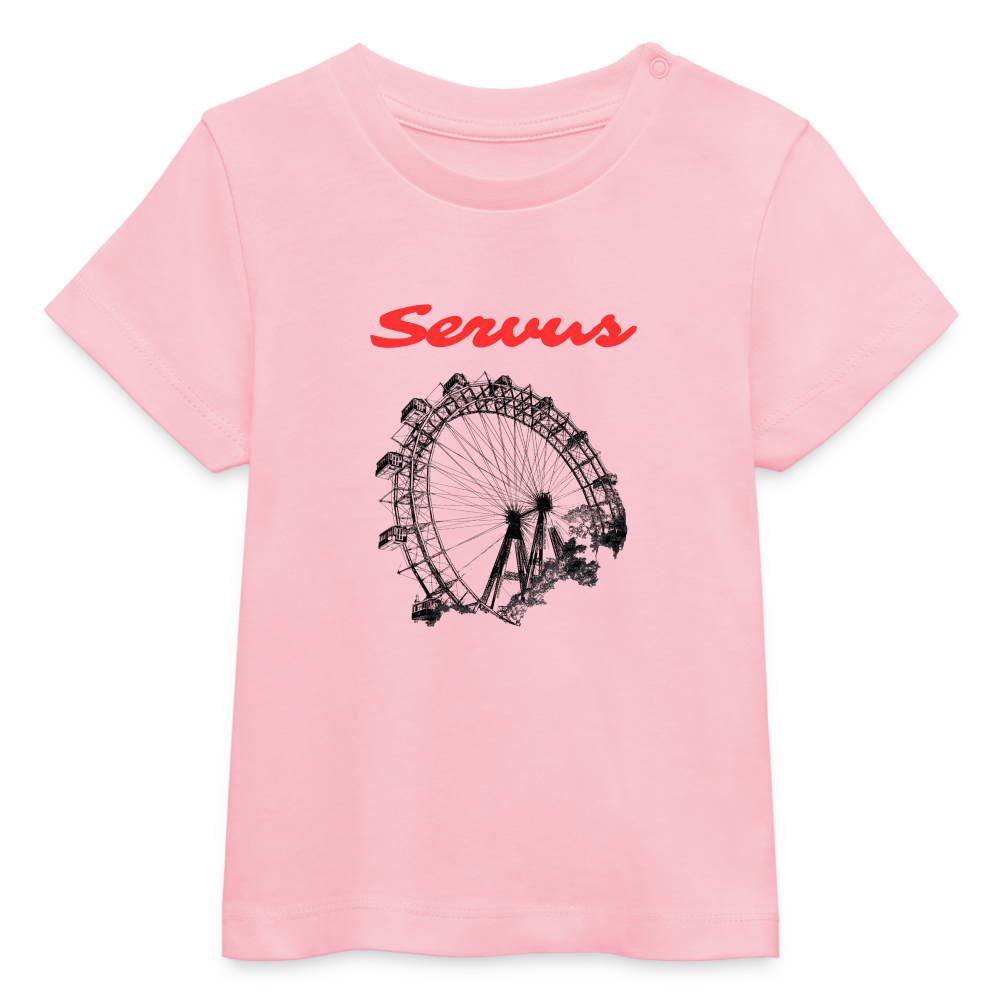 Servus (dt. Hallo) in rot & Wiener Riesenrad in schwarz, Stanley/ Stella Baby Bio T-Shirt - Hellrosa