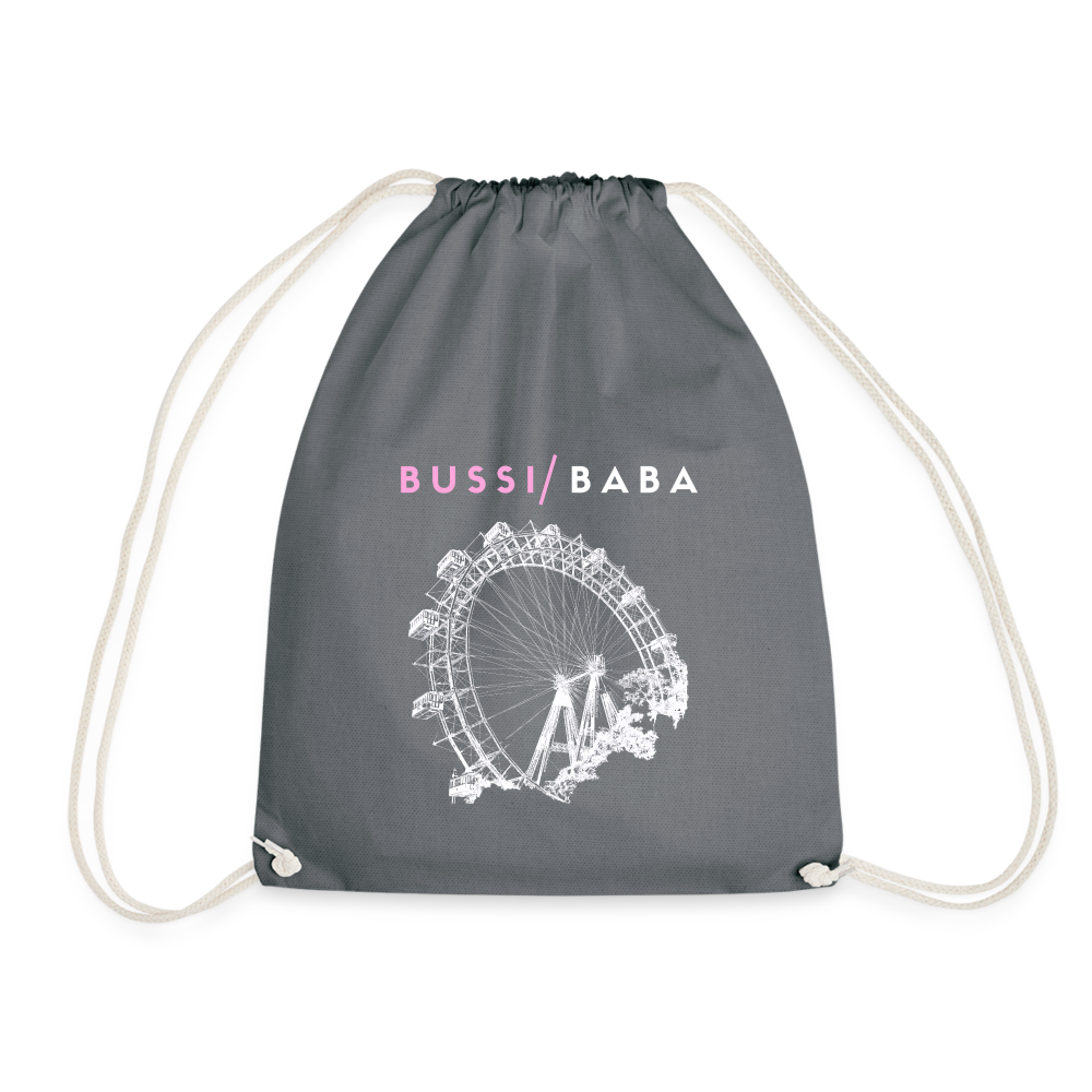 Bussi Baba rosa - Wiener Riesenrad in weiß, Gym Bag - Turnsackerl (dt. Turnbeutel) - Grau