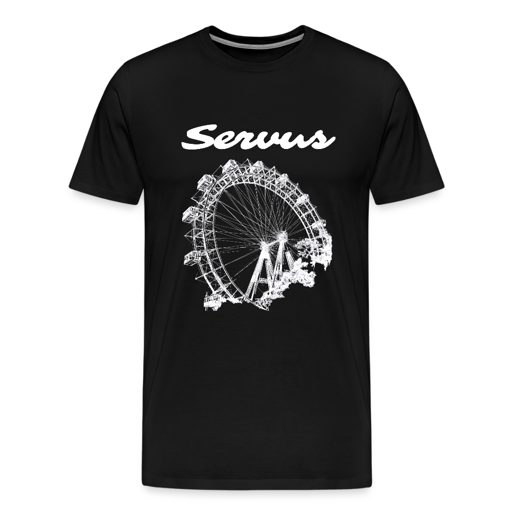 Servus (dt. Hallo) und Wiener Riesenrad in weiß, Männer Premium T-Shirt - Schwarz