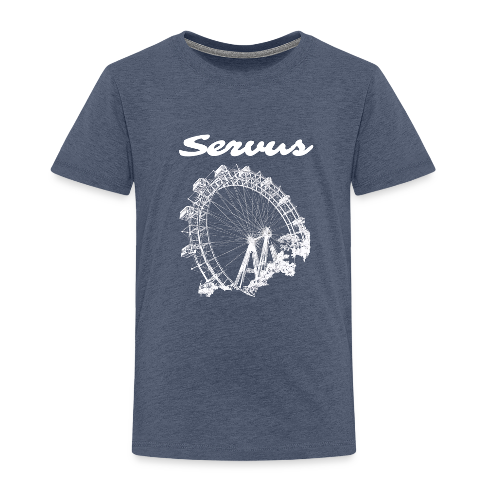 Servus (dt. Hallo) und Wiener Riesenrad in weiß, Kinder (2 - 8 Jahre) Premium T-Shirt - Blau meliert