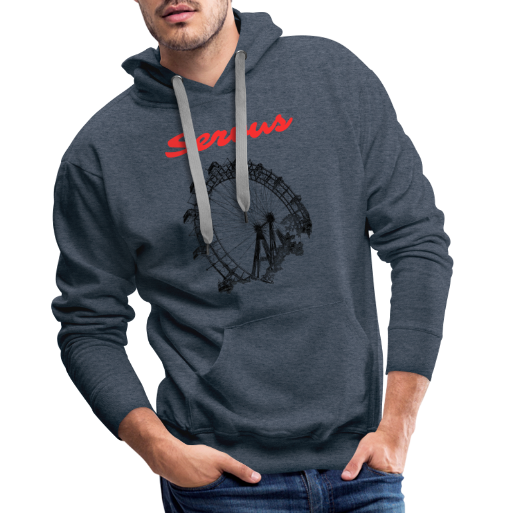 Servus (dt. Hallo) in rot & Wiener Riesenrad in schwarz, Männer Premium Pullover - Jeansblau