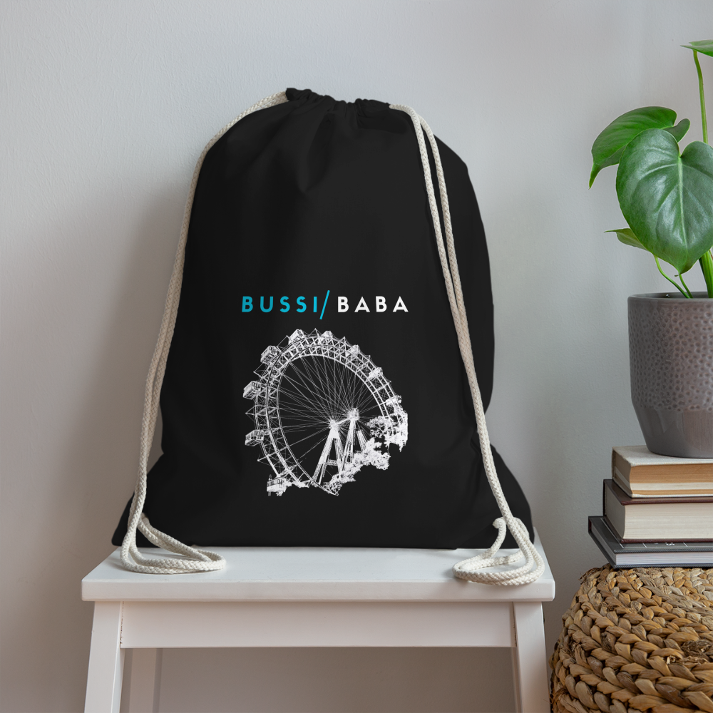 Bussi Baba aquablau - Wiener Riesenrad in weiß, Gym Bag - Turnsackerl (dt. Turnbeutel) - Schwarz