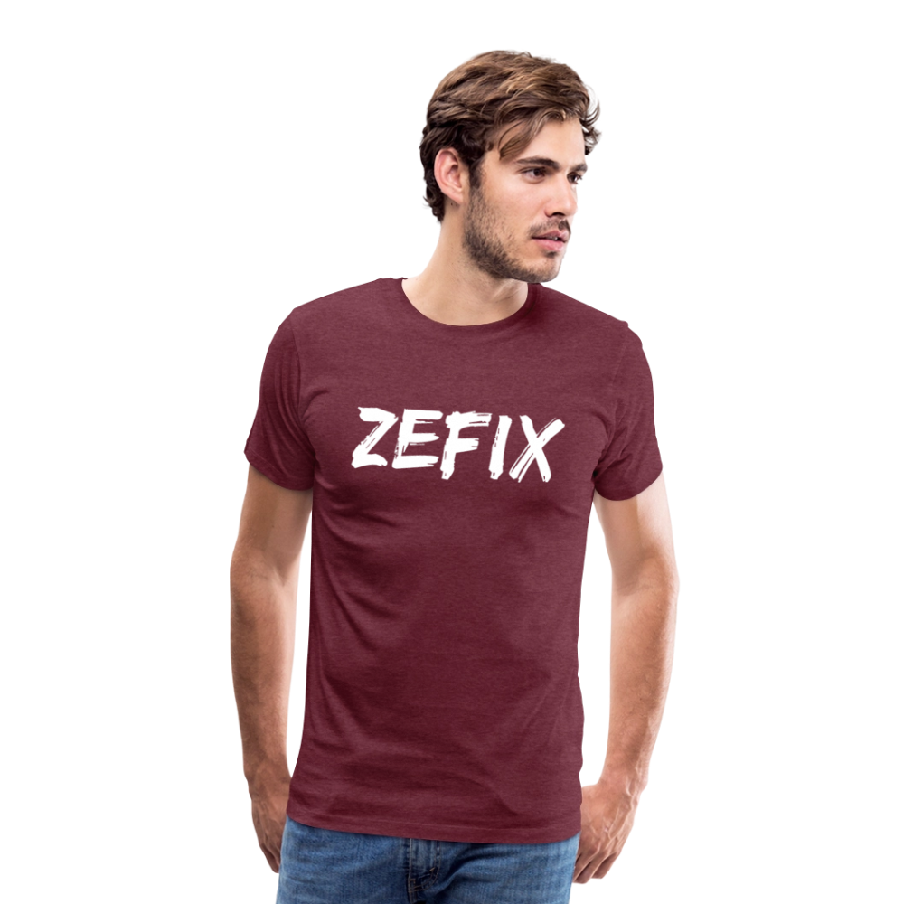 Zefix - Fluchen auf bayerisch in Bayern & Salzburg, Lustiger Spruch, Männer Premium T-Shirt - Bordeauxrot meliert