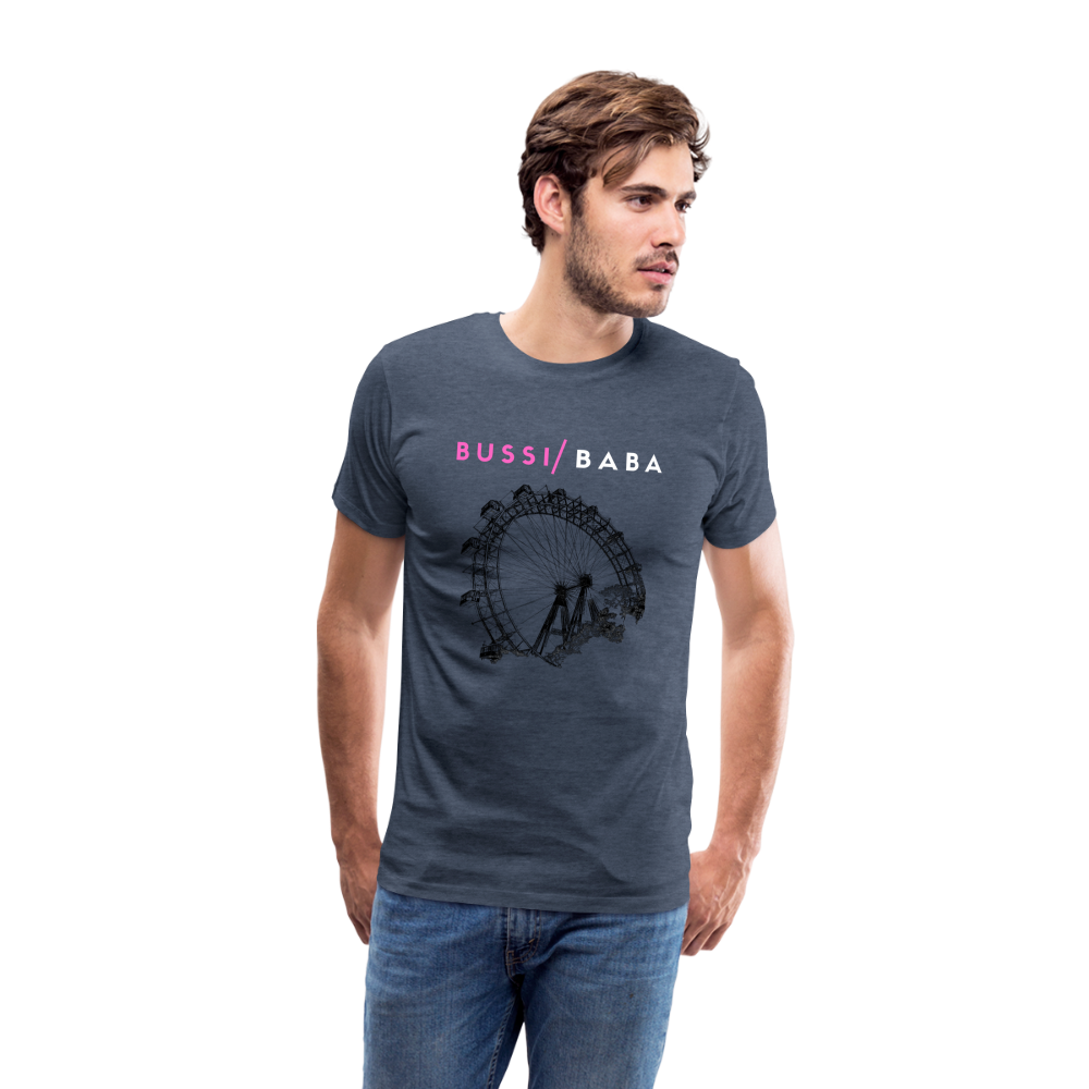 Bussi Baba pink - Wiener Riesenrad in schwarz, Männer Premium T-Shirt - Blau meliert