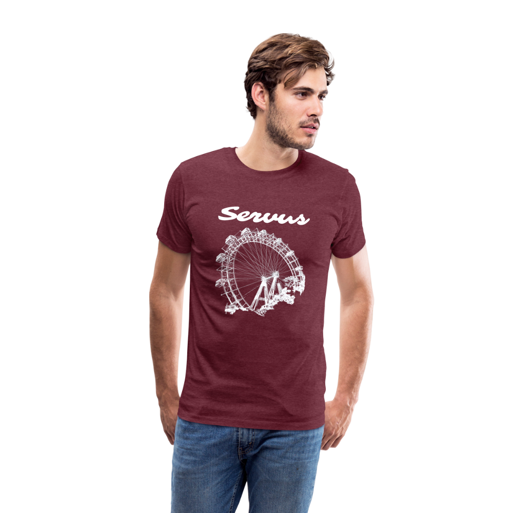 Servus (dt. Hallo) und Wiener Riesenrad in weiß, Männer Premium T-Shirt - Bordeauxrot meliert