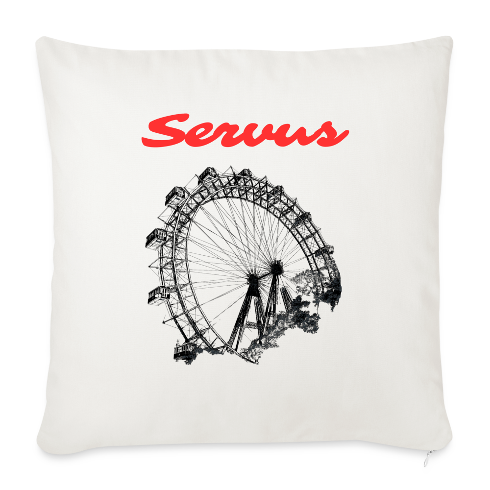 Servus (dt. Hallo) in rot & Wiener Riesenrad in schwarz, Polster (dt. Kissen) 45 x 45 cm - Naturweiß