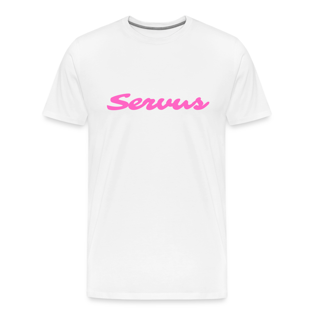 Servus (dt. Hallo) in pink, Männer Premium T-Shirt - Weiß