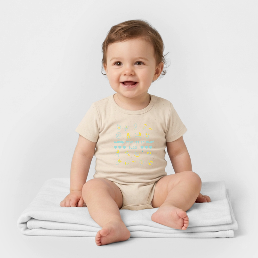 Warum schaust so miad? Bussi, Bio Baby-Body (kurzarm) - Natur