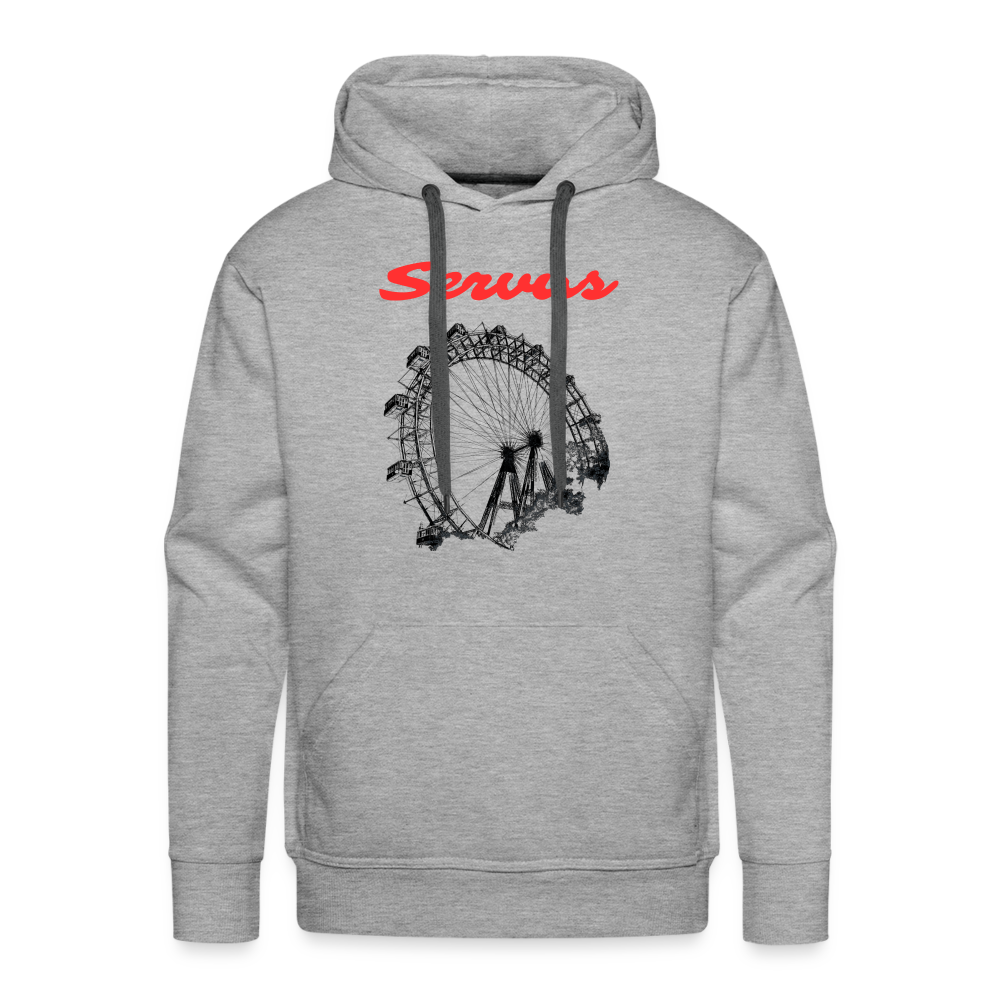 Servus (dt. Hallo) in rot & Wiener Riesenrad in schwarz, Männer Premium Pullover - Grau meliert