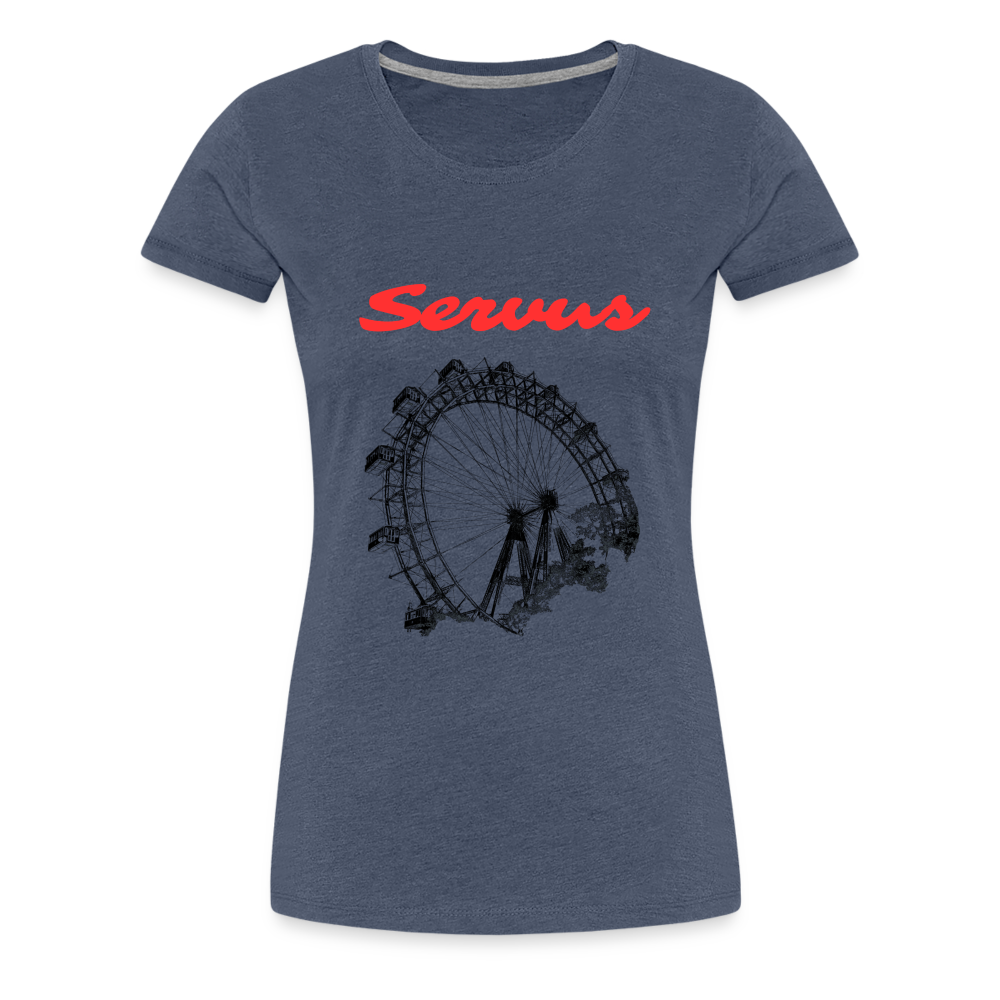 Servus (dt. Hallo) in rot & Wiener Riesenrad in schwarz, Frauen Premium T-Shirt - Blau meliert