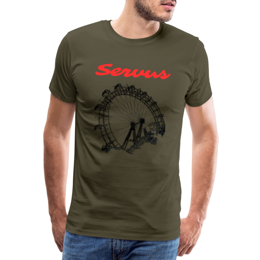 Servus (dt. Hallo) in rot & Wiener Riesenrad in schwarz, Männer Premium T-Shirt - Khaki