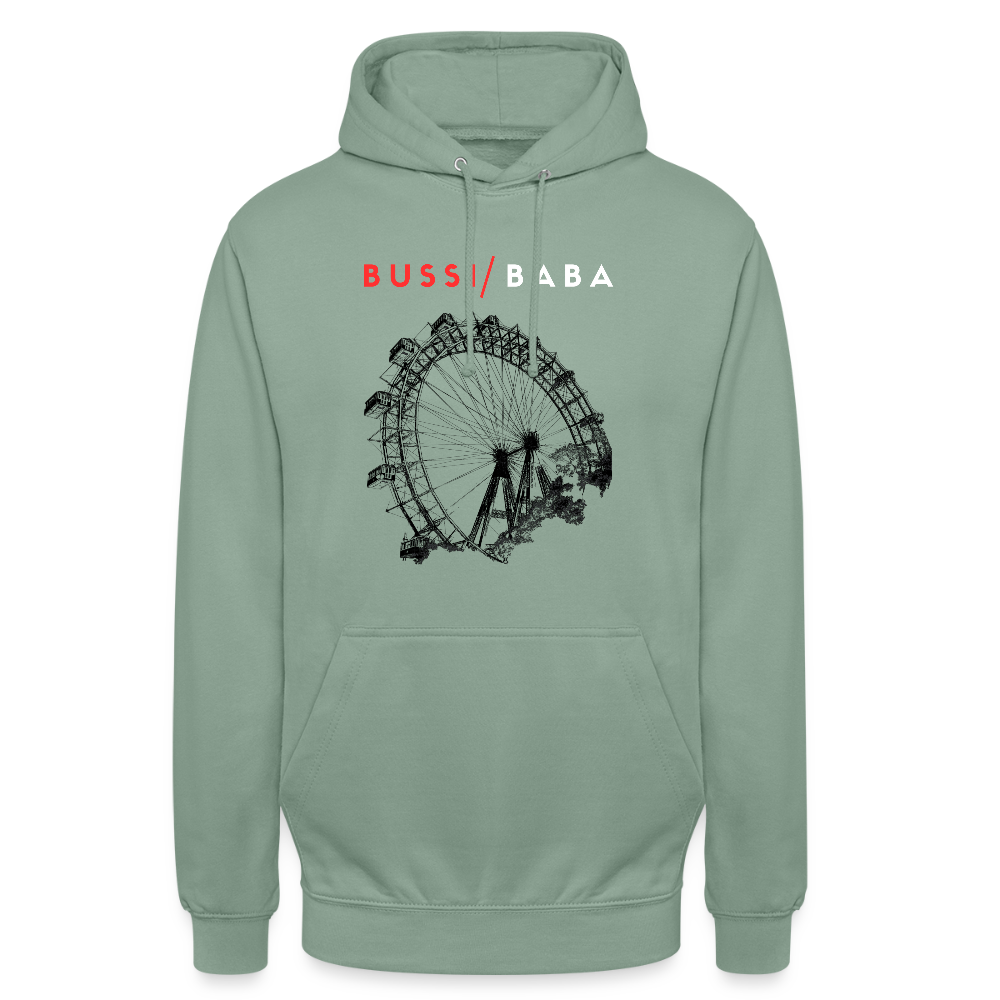 Bussi / Baba korallenrot- Unisex Kapuzenpulli - Graugrün