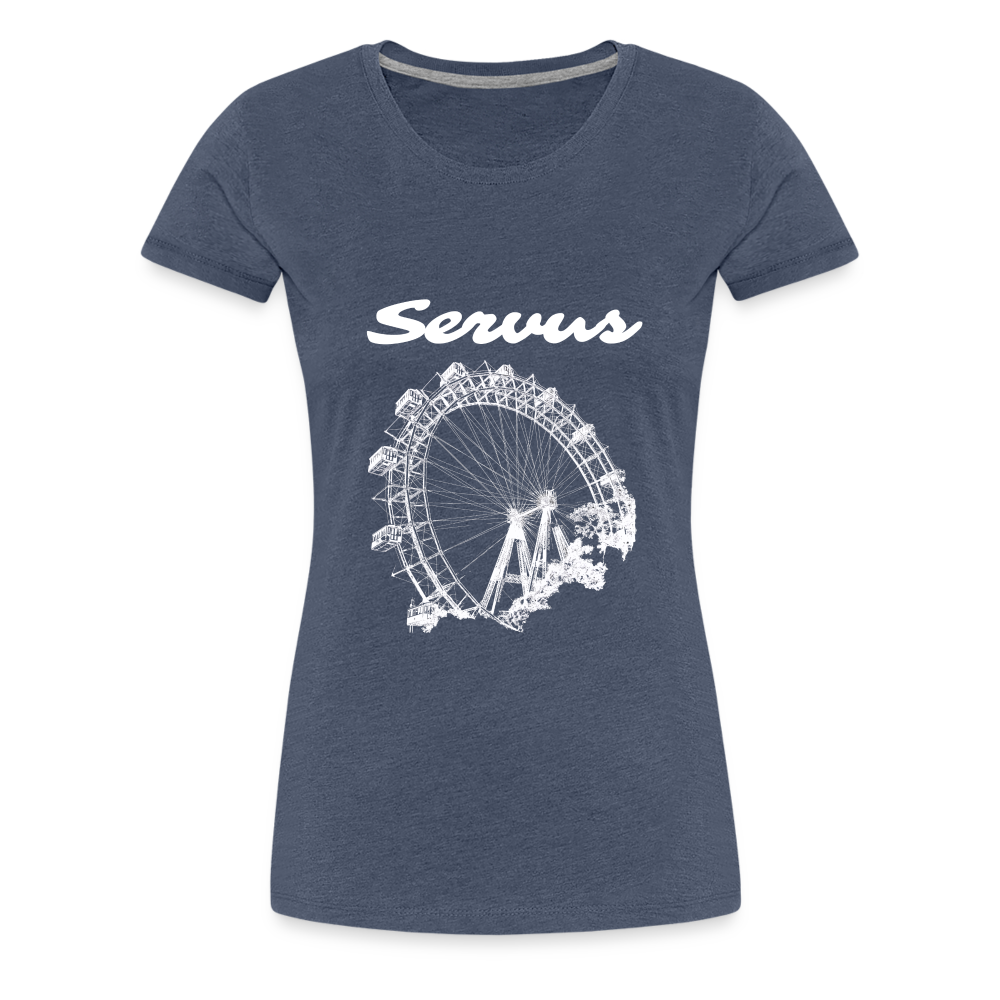 Servus (dt. Hallo) und Wiener Riesenrad in weiß, Frauen Premium T-Shirt - Blau meliert