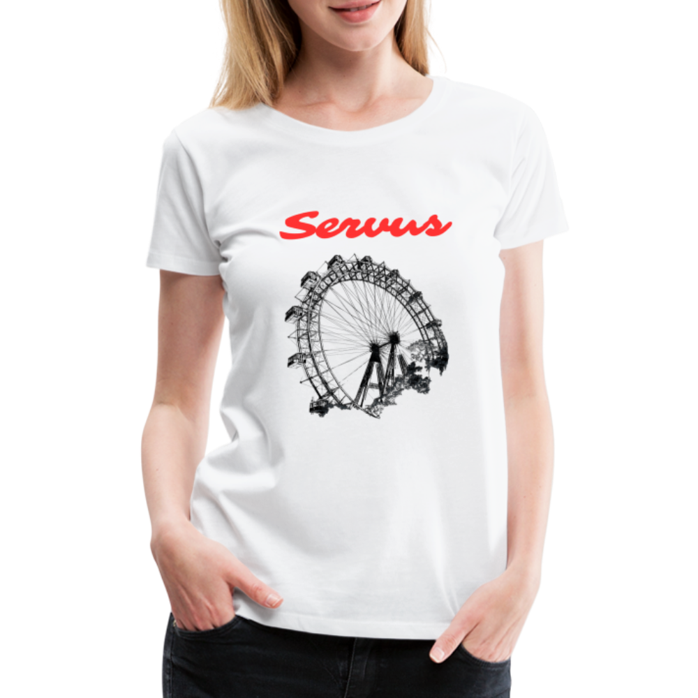 Servus (dt. Hallo) in rot & Wiener Riesenrad in schwarz, Frauen Premium T-Shirt - Weiß