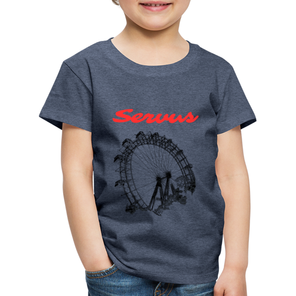 Servus (dt. Hallo) in rot & Wiener Riesenrad in schwarz, Kinder Premium T-Shirt - Blau meliert