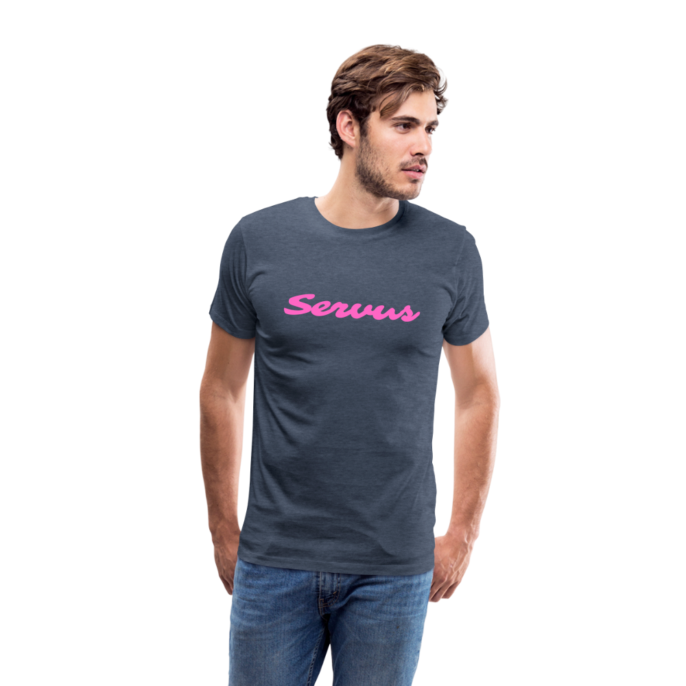 Servus (dt. Hallo) in pink, Männer Premium T-Shirt - Blau meliert