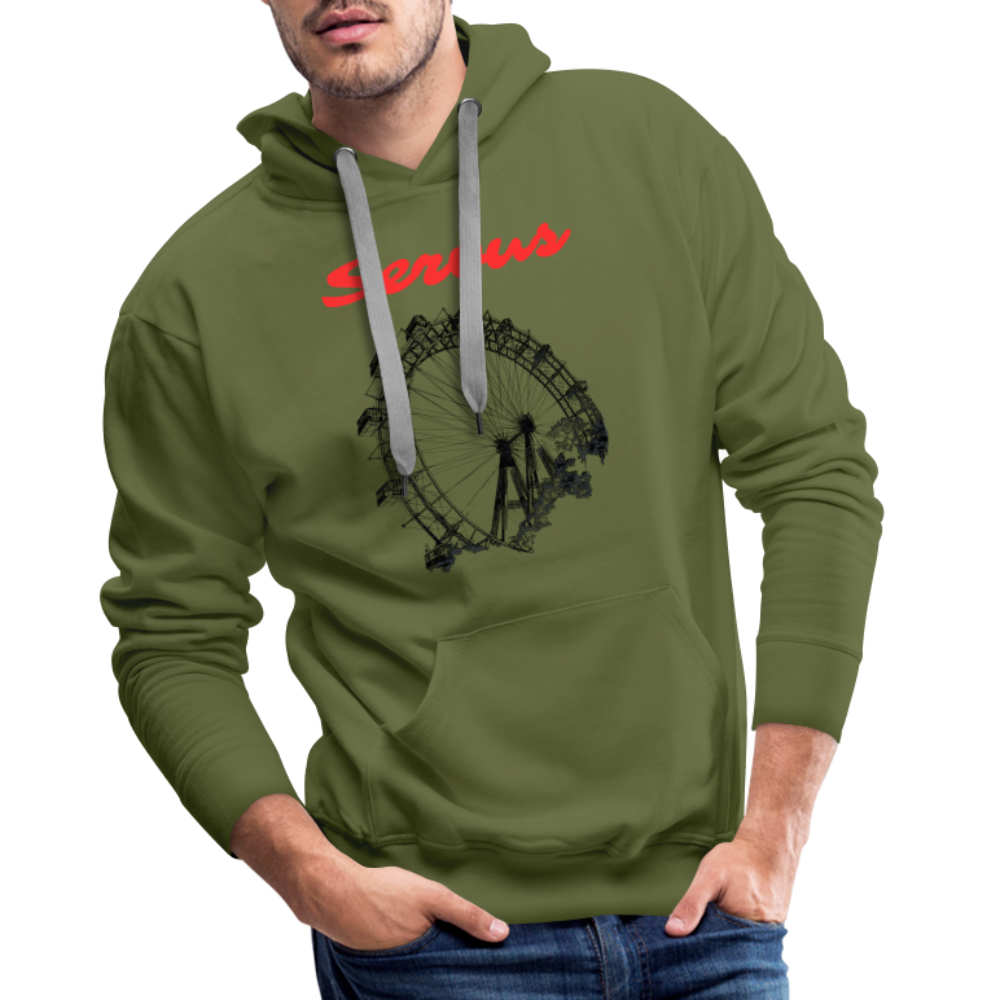 Servus (dt. Hallo) in rot & Wiener Riesenrad in schwarz, Männer Premium Pullover - Olivgrün