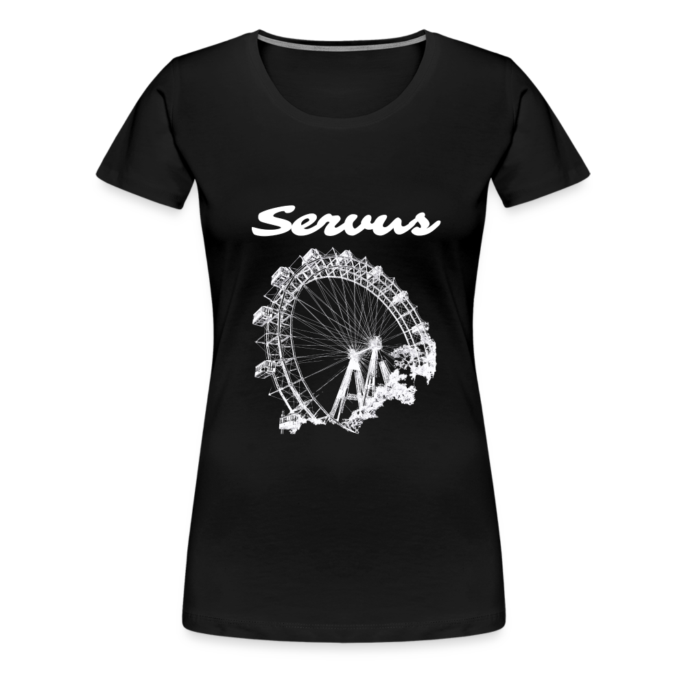 Servus (dt. Hallo) und Wiener Riesenrad in weiß, Frauen Premium T-Shirt - Schwarz