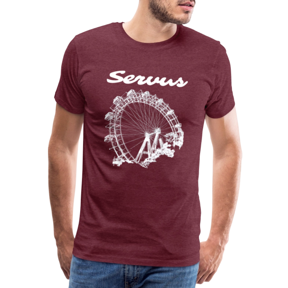 Servus (dt. Hallo) und Wiener Riesenrad in weiß, Männer Premium T-Shirt - Bordeauxrot meliert
