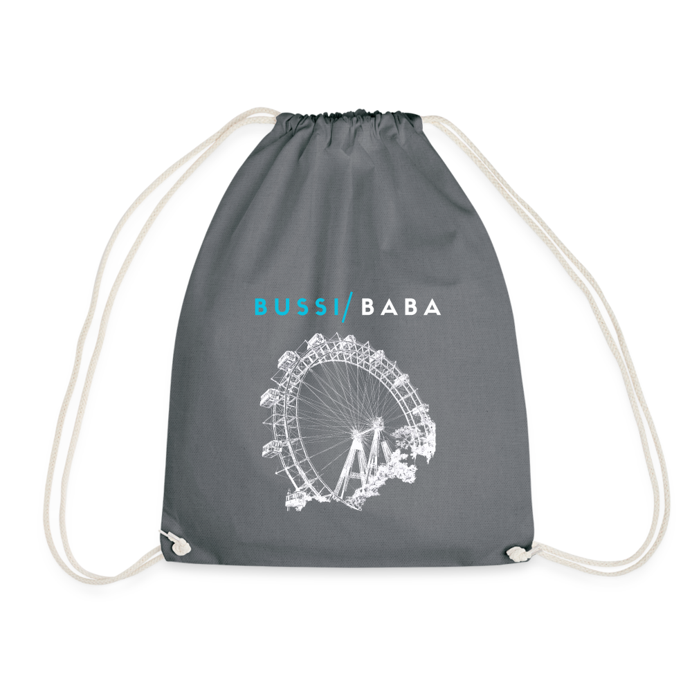 Bussi Baba aquablau - Wiener Riesenrad in weiß, Gym Bag - Turnsackerl (dt. Turnbeutel) - Grau