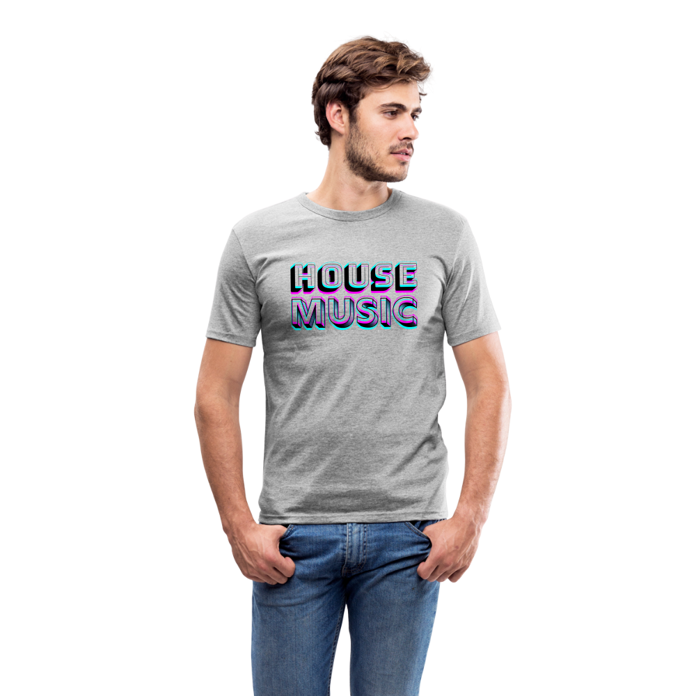 HOUSE MUSIC, funky 3D letters, Men Slim Fit T-Shirt - Grau meliert