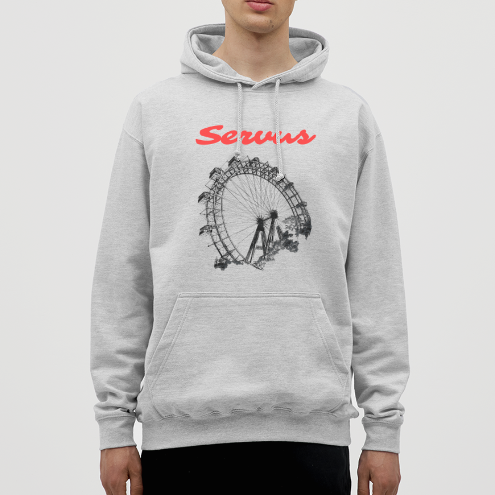 Servus (dt. Hallo) in rot & Wiener Riesenrad in schwarz, Hoodie/ Kapuzenpulli - Hellgrau meliert