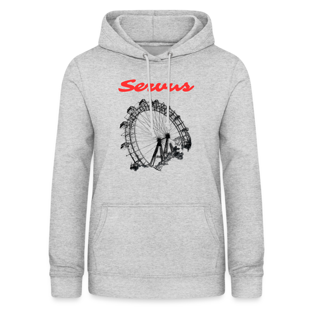 Servus (dt. Hallo) in rot & Wiener Riesenrad in schwarz, Taillierter Frauen Hoodie/ Kapuzenpullover - Hellgrau meliert