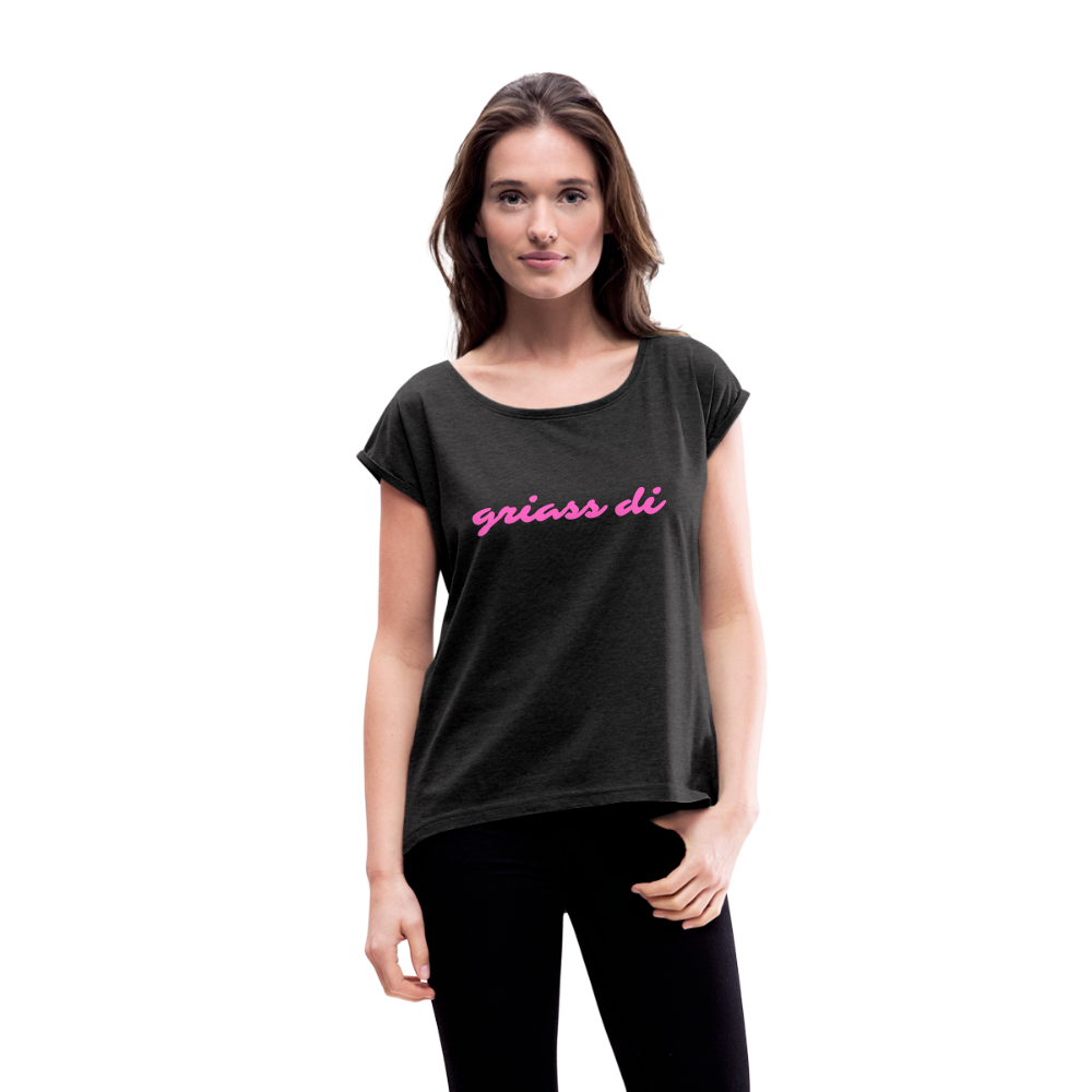 griass di - grüß dich in pink, Lockeres Frauen T-Shirt - Schwarz meliert
