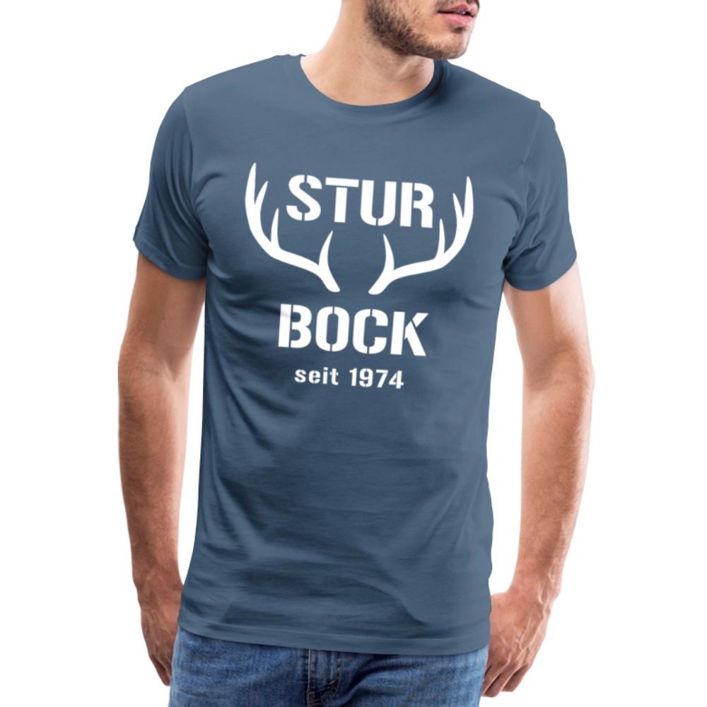 Sturbock, zum Geburtstag, Jahreszahl zum selber eintragen, Männer Premium T-Shirt - Blaugrau