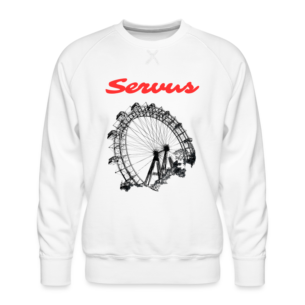 Servus (dt. Hallo) in rot & Wiener Riesenrad in schwarz, Männer Premium Pullover - Weiß