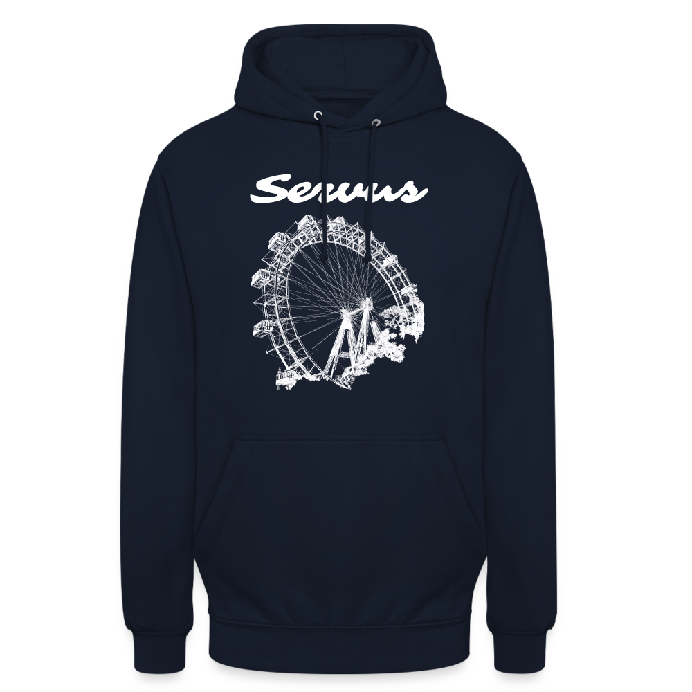 Servus (dt. Hallo) und Wiener Riesenrad in weiß, Hoodie - Navy