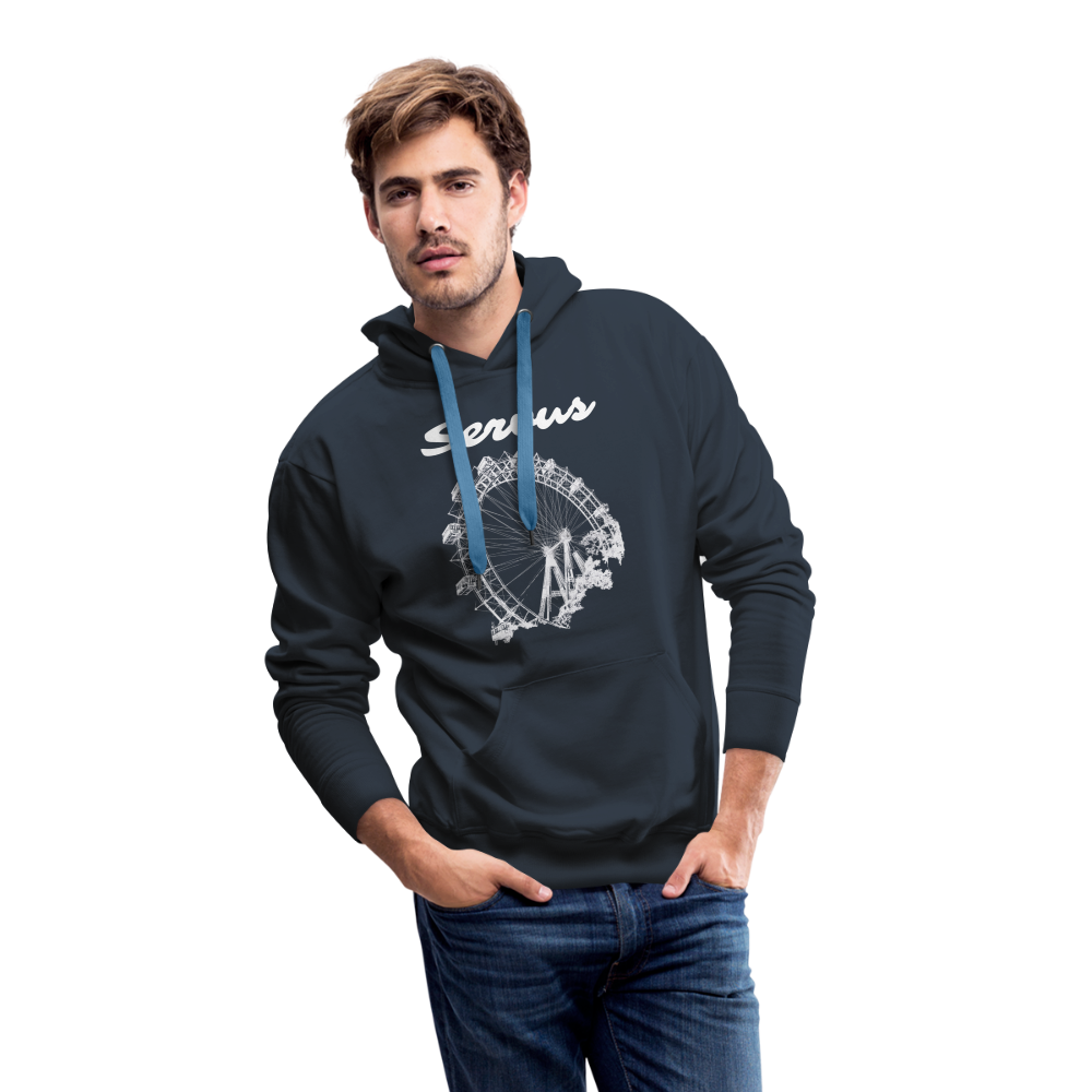 Servus (dt. Hallo) und Wiener Riesenrad in weiß, Männer Premium Hoodie - Navy