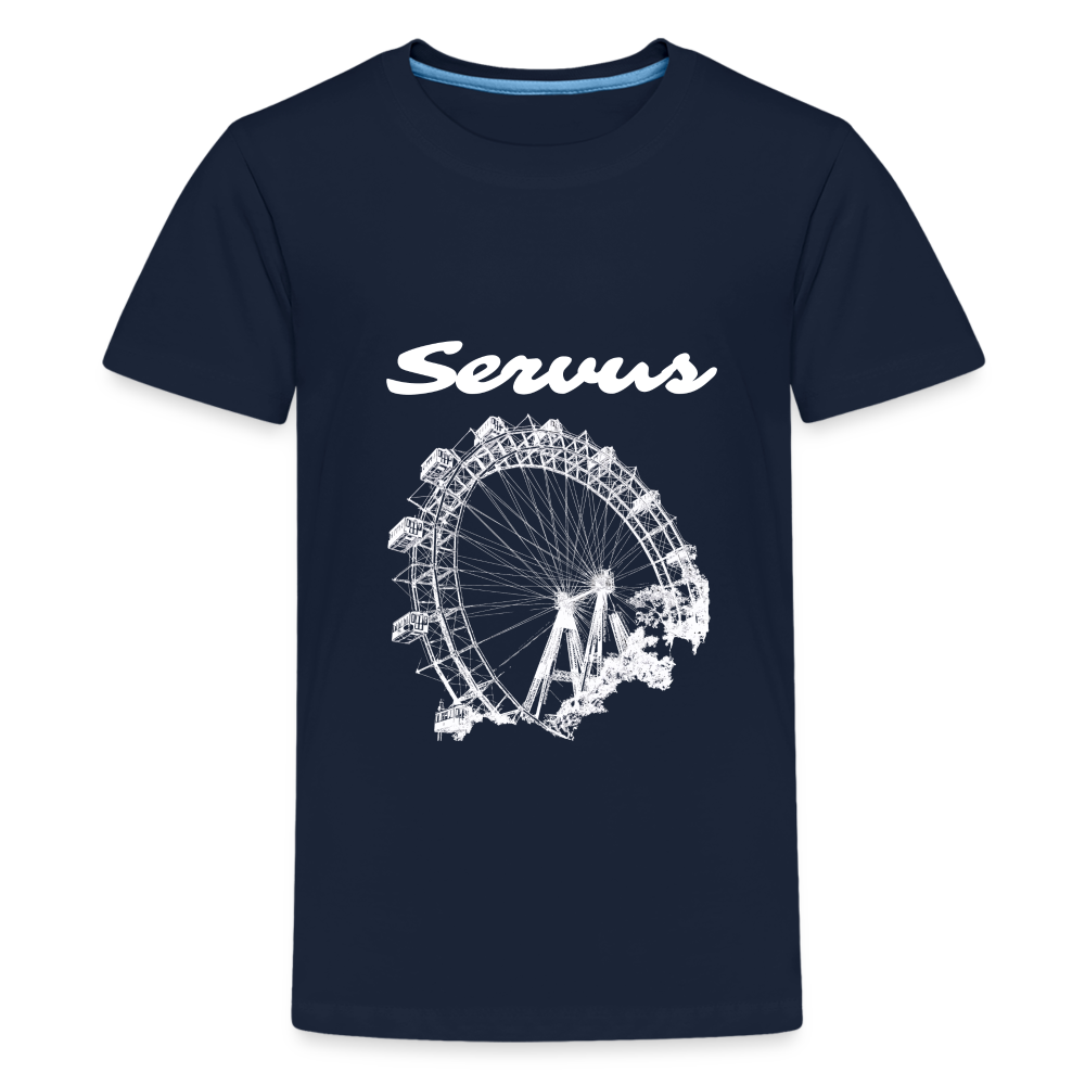 Servus (dt. Hallo) und Wiener Riesenrad in weiß, Teenager (10 - 12 Jahre) Premium T-Shirt - Navy