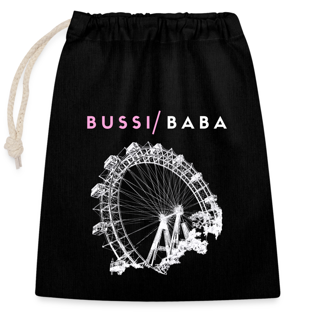 Bussi Baba rosa - Wiener Riesenrad in weiß, Verschließbares Geschenksackerl (dt. Geschenkbeutel) aus Baumwolle (25x30cm) - Schwarz