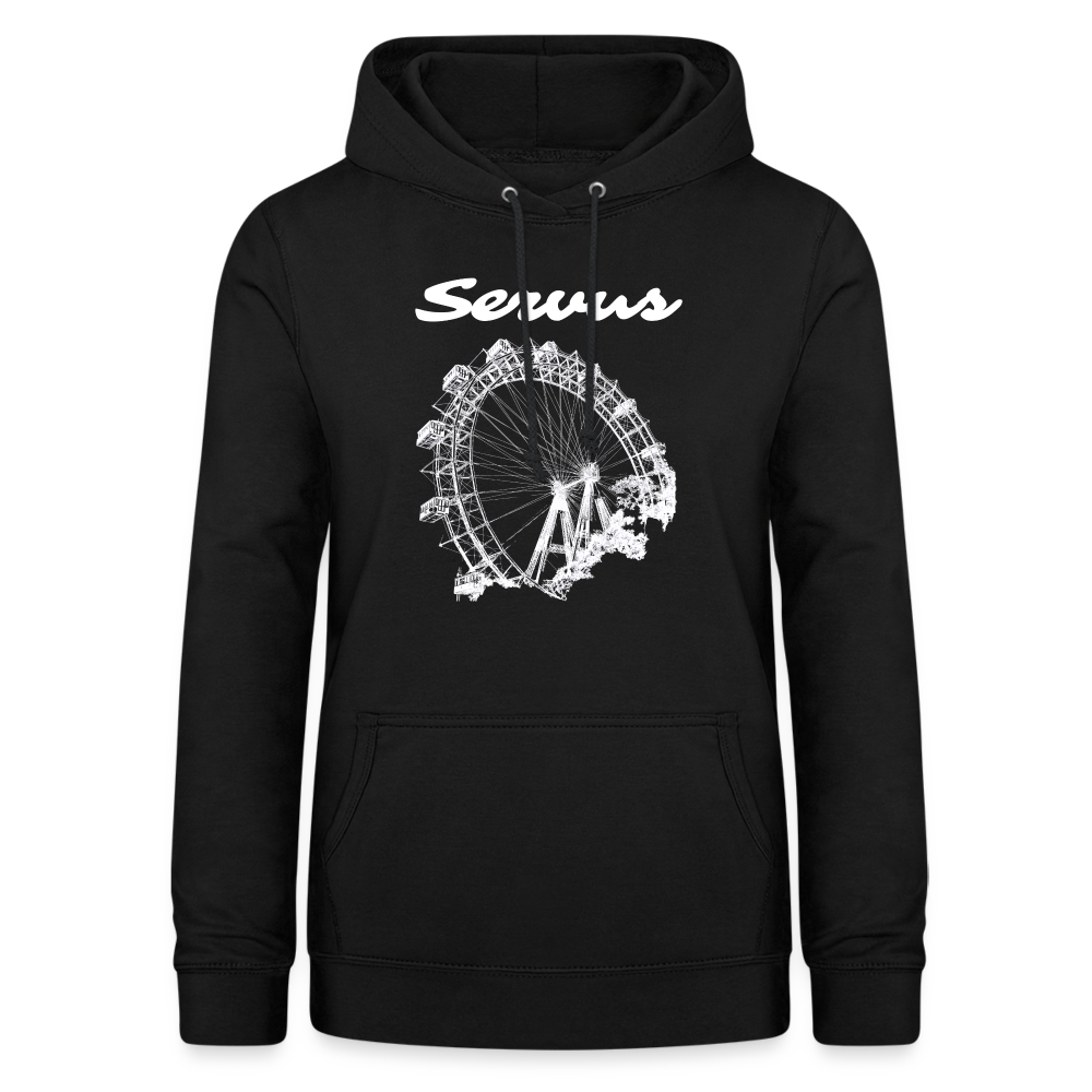 Servus (dt. Hallo) und Wiener Riesenrad in weiß, Taillierter Frauen Hoodie - Schwarz