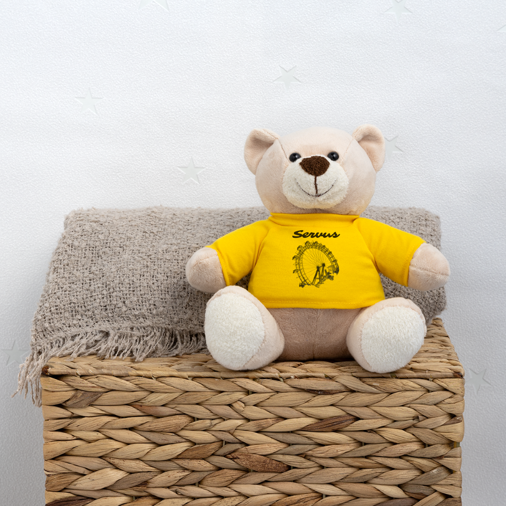 Servus (dt. Hallo) und Wiener Riesenrad in schwarz, Teddy - Sonnengelb