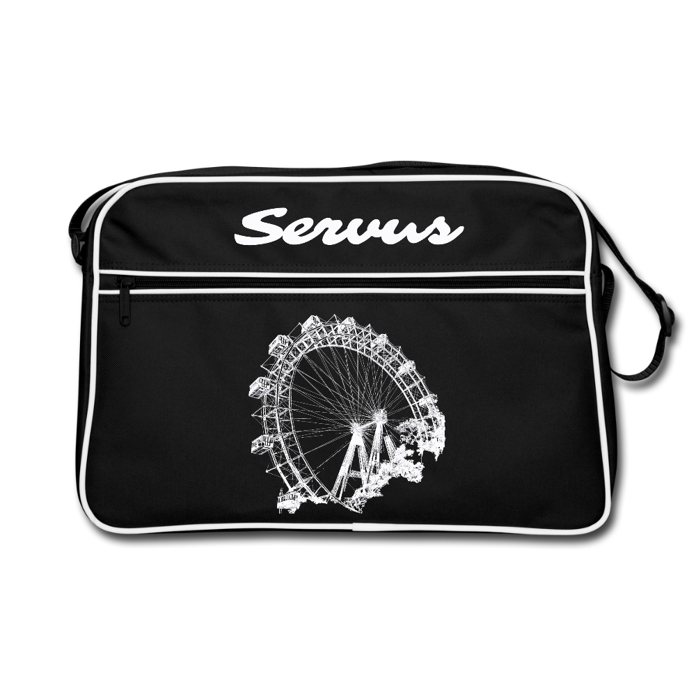 Servus & Wiener Riesenrad in weiß, Retro Tasche - Schwarz/Weiß