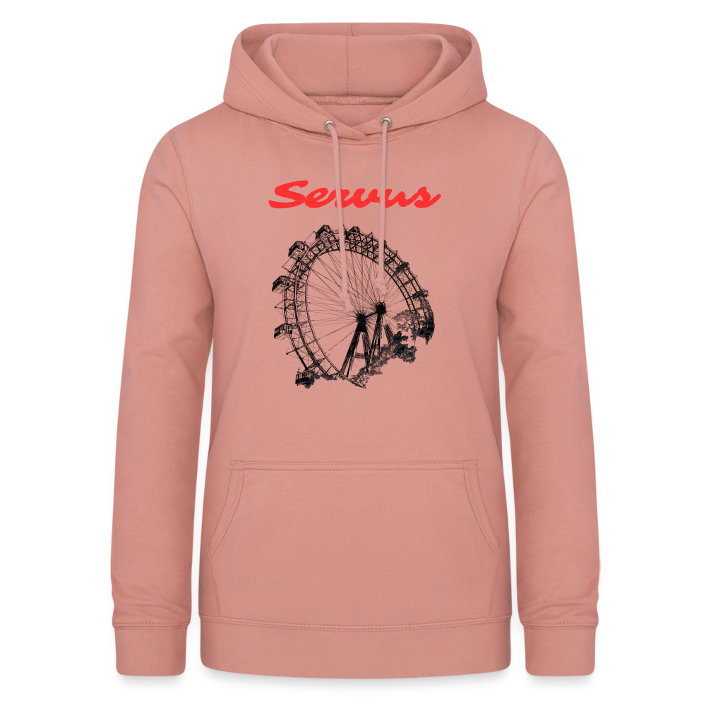 Servus (dt. Hallo) in rot & Wiener Riesenrad in schwarz, Taillierter Frauen Hoodie/ Kapuzenpullover - Altrosa
