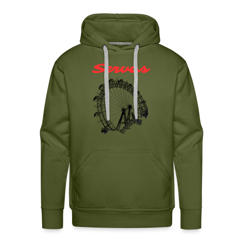 Servus (dt. Hallo) in rot & Wiener Riesenrad in schwarz, Männer Premium Pullover - Olivgrün