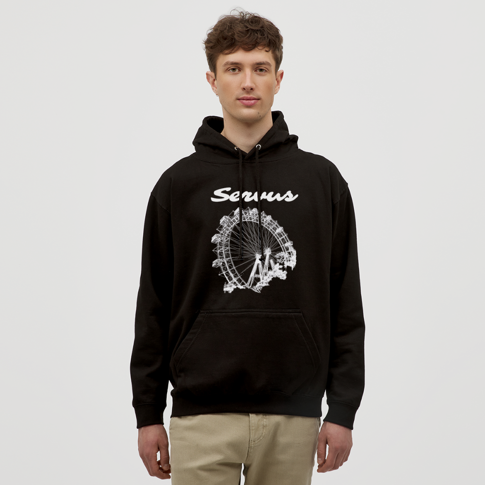 Servus (dt. Hallo) und Wiener Riesenrad in weiß, Hoodie - Schwarz
