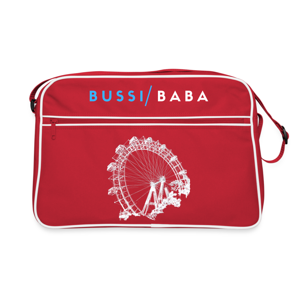 Bussi Baba hellblau - Wiener Riesenrad in weiß, Retro Tasche - Rot/Weiß