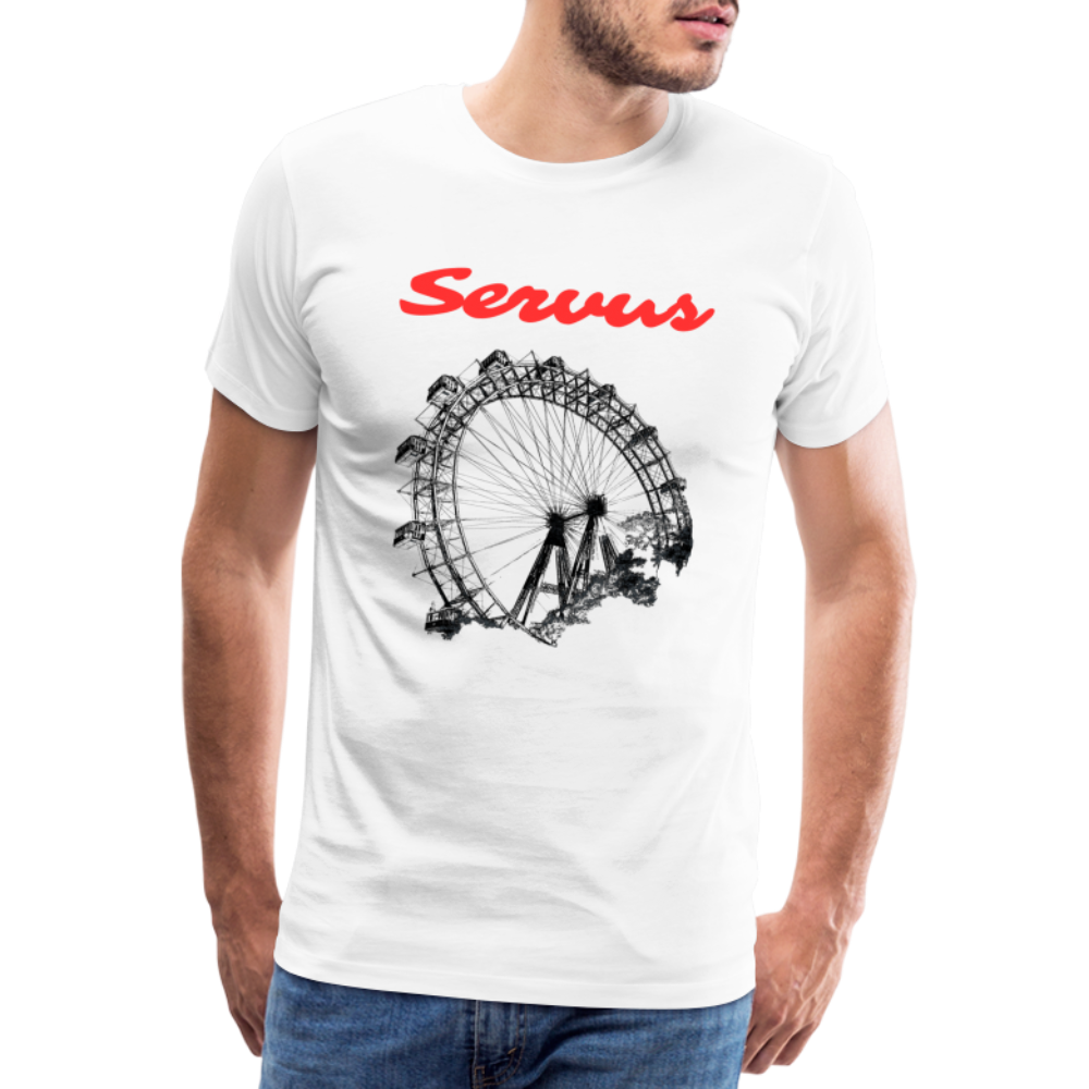 Servus (dt. Hallo) in rot & Wiener Riesenrad in schwarz, Männer Premium T-Shirt - Weiß