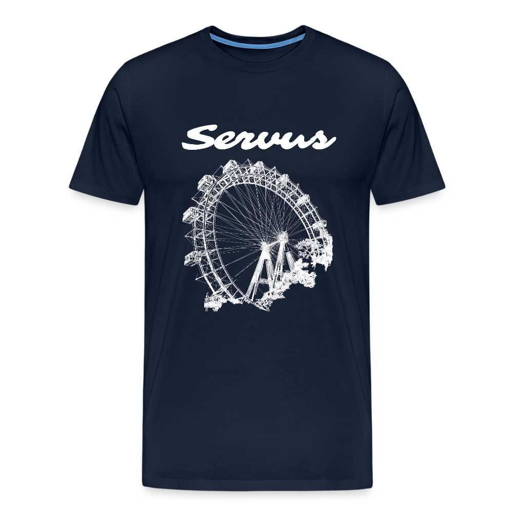 Servus (dt. Hallo) und Wiener Riesenrad in weiß, Männer Premium T-Shirt - Navy